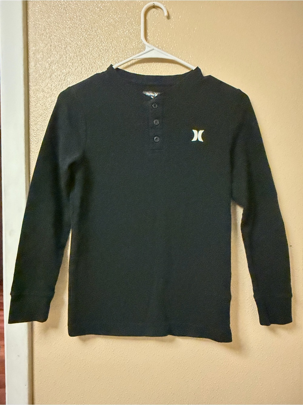 Hurley Black Long-Sleeve Henley Tee with Chest Logo